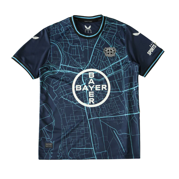 a soccer jersey with a map of the city of bayer