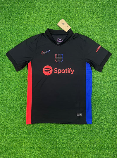 a black shirt with a red and blue stripe on it