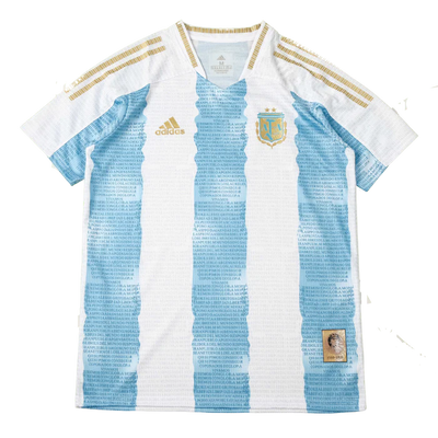 a blue and white soccer jersey