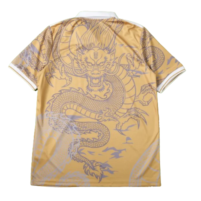 a yellow shirt with a dragon on it