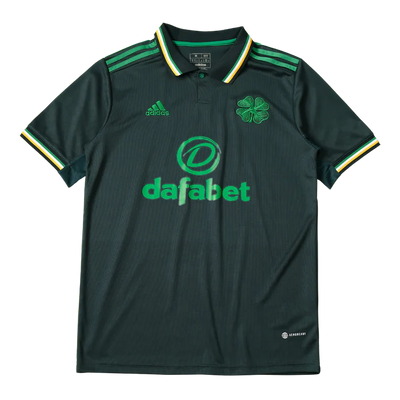 a green jersey with a shamrock on the chest