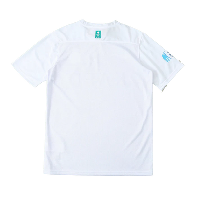 a white t - shirt with a green logo on the chest