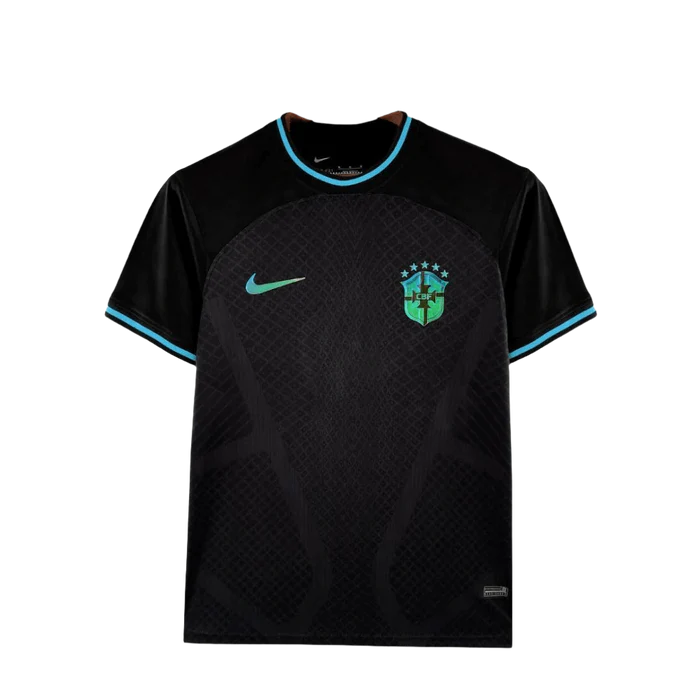 a black shirt with a green and blue logo