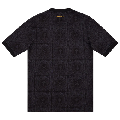 a black t - shirt with a pattern on it