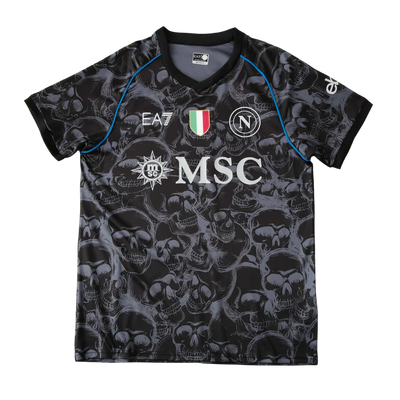 a black jersey with skulls on it