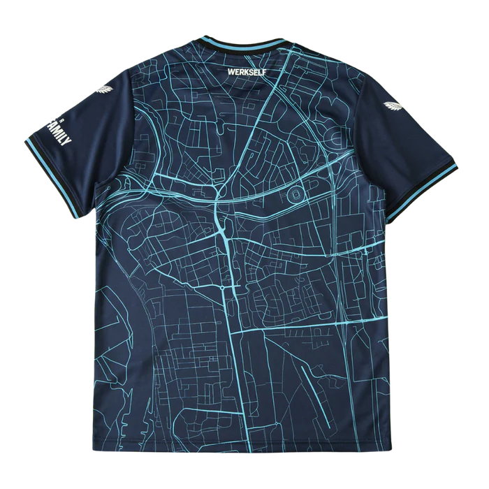 a blue t - shirt with a map of a city