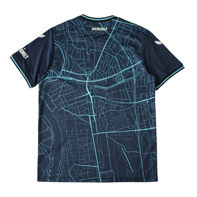 a blue t - shirt with a map of a city