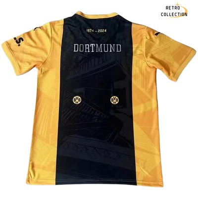 a black and yellow soccer jersey with the word dortwund on it