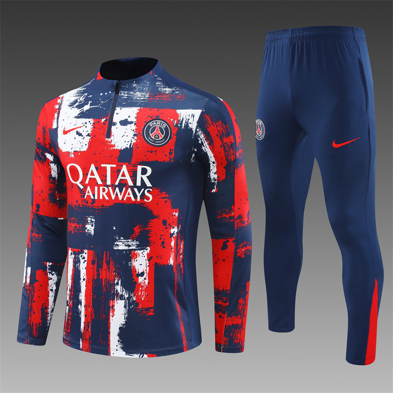 a blue and red soccer uniform with the word qatar airways on it