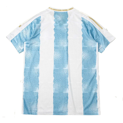 a blue and white striped t - shirt